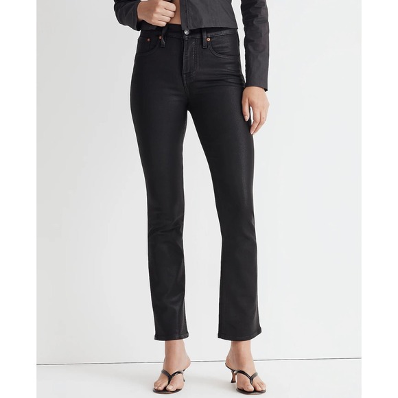 MADEWELL True Black Wash Coated Edition Kick Out Crop Jeans NWT Size 30 - Picture 1 of 9